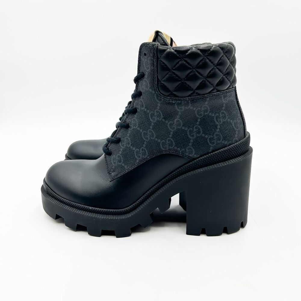 Gucci Boots GG Supreme Apollo Lug Sole Black Leather Canvas 37, 7 - Picture 5 of 14